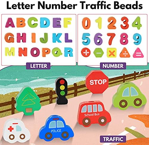 BMTOYS Wooden Lacing Toy Alphabet Number Threading Beads for Boys Girls Age 3 4 5 6 Montessori Educational Learning Birthday Gift - Image 3