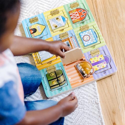 Melissa & Doug Wooden Hide & Seek Activity Board – Montessori Busy Board with Hinges, Doors & 9 Wooden Magnetic Puzzles, Educational Preschool Learning Toy for Toddlers & Kids Ages 3+ - Image 2