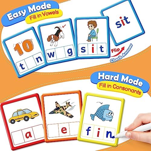 Torlam CVC Word games Phonics Games Sight Words Flash Cards, Spelling Reading Learning Flashcards, Speech Therapy Toy Preschool Kindergarten Classroom Learning Activities Must Have Homeschool Supplies - Image 2