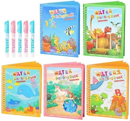 5 Pack Reusable Water Coloring Book for Toddlers, Water Doodle Book Toys, Paint with Water Books,Mess-Free Coloring Book, Portable Educational Doodle Drawing Toy,Educational Learning Kits Gifts by Unknown