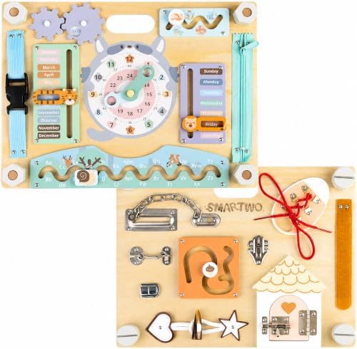 Montessori Wooden Busy Board for Toddlers, Animals & Calendar by LearnfromPlay