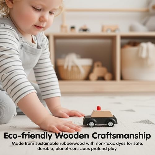 PlanToys® Police Car Wooden Montessori Vehicle Kids Indoor Outdoor Play Toy - Image 7