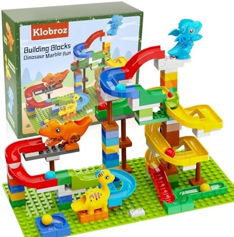 Klobroz Dinosaur Marble Run, Building Blocks for Toddlers 3 4 5 6 7 8+ by Klobroz