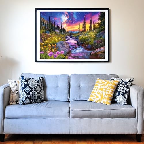 Think2Master Starry Mountain River 500 Pieces Large Format Jigsaw Puzzle: 13+, Teens, Adults & Families.Vibrant Starry Night & Milkyway Landscape with Flowers. Great Gift. Size: 26.8” X 18.9” - Image 4