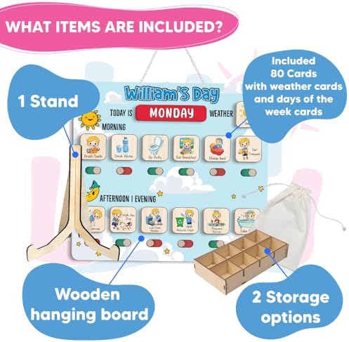Wooden Chore Chart for Boys, Daily Routine Chart for Kids, Visual Schedule, Chore Reward Chart, Bedtime Morning Routine Chart for Toddlers (04) - Image 2