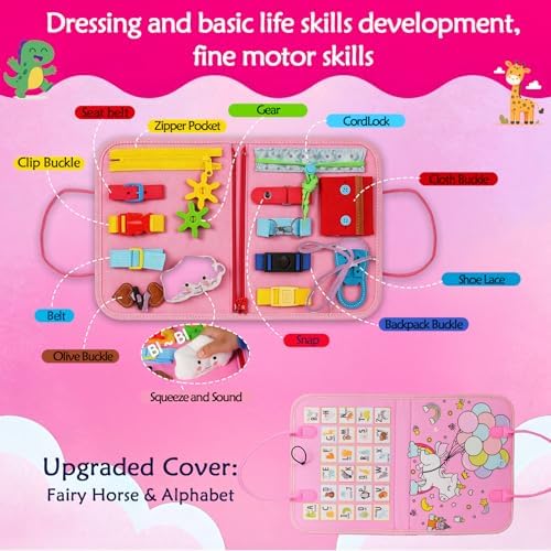 Montessori Busy Board for Toddlers – Sensory Busy Book with Buckles, Zippers, Letters, Animals, Toddler Activities – Fine Motor Skills Development Learning for Boys Girls Travel Activity - Image 2