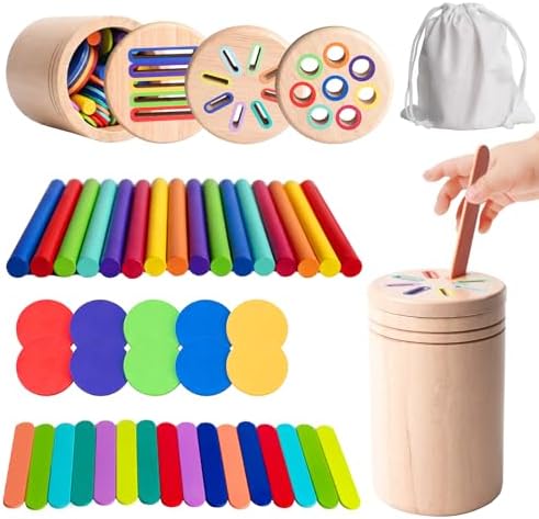Wooden Montessori Toy, 3 in 1 Educational Sensory Color Sorting Toys, Colour Sorting Game, Educational Color Sorting Fidget Sensory Toys, Motor Skills Toy, Gift Girls Boys by Unknown