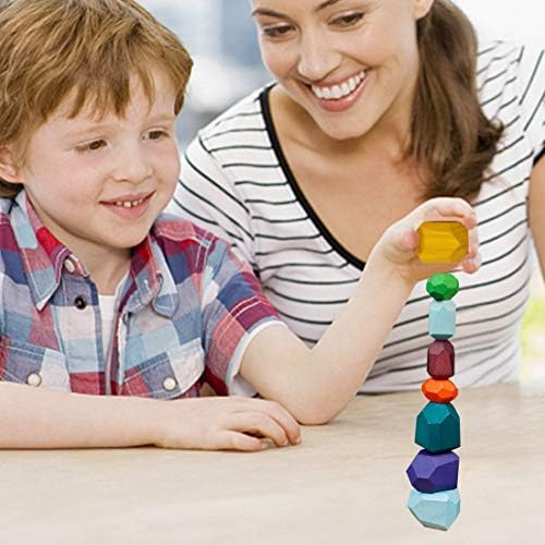 Cllayees 16 Pcs Wooden Stacking Blocks Rocks Building Toys, Colored Solid Wood Stones Pre-School Educational Games Creative Toys for Kids Toddlers (Pack of 2) - Image 6