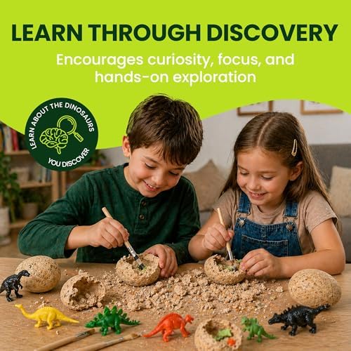 Nature Gear Dino Dig Kit for Kids, Dinosaur Eggs Digging Kit, Educational Egg Excavation Kit with 12 Glow in The Dark Mystery Dinosaurs, Interactive Archaeology Fossil Toy for Kids Age 3-5 and Up - Image 6