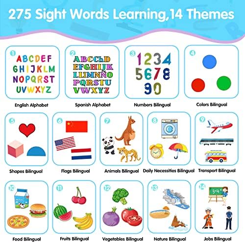 QuTZ ABC Learning Flash Cards for Toddlers 2-4 Bilingual Spanish English, Autism Toys, Speech Therapy Toys, Educational Learning Talking Sight Words Flash Cards for Boys and Girls, 275 Sight Words - Image 2