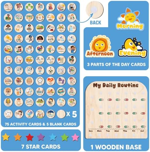 Wooden Daily Routine with Stars, Chore Chart for Kids, Visual Schedule for Kids, Morning Evening Routine Chart, Preschool Routine Chart, Routine Chart for Kids - Image 3