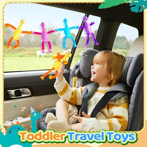 4Pcs Dinosaur Airplane Travel Car Ride Toys for Toddlers Kids Boys Girls Sensory Suction Cup Tube ADHD Autism Road Trip Car Activities Essential Stocking Easter Basket Stuffer Valentines Gift - Image 6