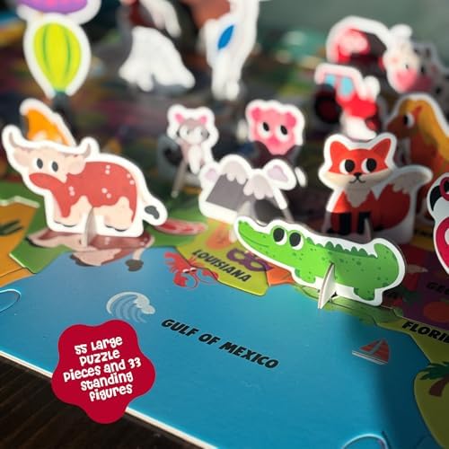 Dinomini Giant USA Map Puzzle for Kids - with Interactive Standing Figures - Floor Puzzles for Kids Ages 3-5 - Preschool Learning Activities - Learning & Educational Toys - Image 2