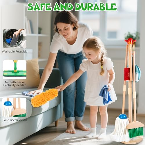 WOODMAM Wooden Kids Cleaning Set with Spray Mop, Toddler Broom Mop Set - Image 5