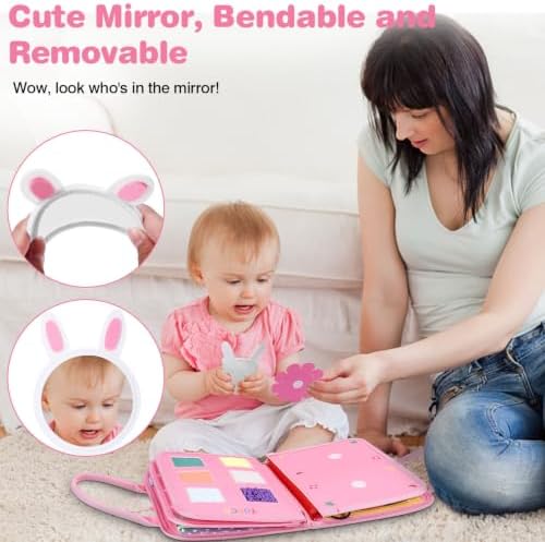 JHkim Busy Board, Sensory Board Travel Toys Gifts for Girls Boys, Montessori Toys to Learn Fine Motor Skills, Educational Activities Busy Book for Airplane Car (Pink) - Image 5