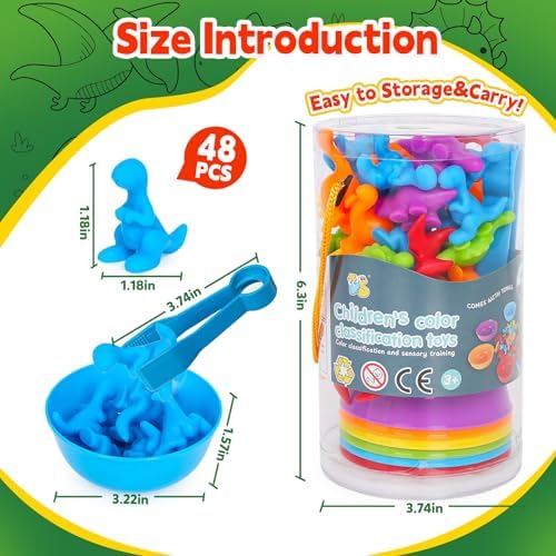 Dinosaur Toys,Color Sorting Toys for Kids,Montessori Education Learning Activities Sensory Training & Counting Games Christmas Stocking Stuffers Gifts for 3 Year Old Boys Girls - Image 7