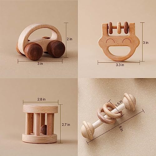 Wooden Baby Rattle Set, Newborn Wooden Rattle Toy, Natural Wooden Montessori Baby Grip Toy, Baby Gift Toy, Wood Rattle Set-7 - Image 4