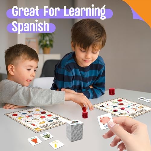 SpriteGru Spanish Bingo Game, 25 Bingo Board Spanish & English Vocabulary Word Game Bilingual Educational Toys for Language Learning - Ages 5 and up (Up to 25 Players) - Image 4