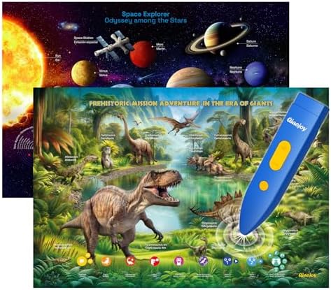 Bilingual Interactive for Kids Talking Dinosaur Space Poster for Kids Learning and Educational Toys,Talking Educational Dinosaur Toy for Ages 3 to 12 Years Old,Space Theme Wall Decor for Preschool by Qiaojoy