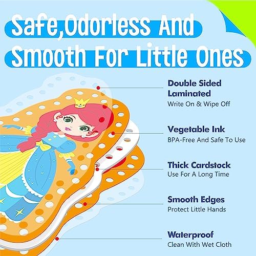 9 Pieces Kids Lacing Cards, Double Sided Sewing Cards in 9 Princess Theme Cards with 9 Colorful Laces, Imagination Development Lacing Toys Games for Children Educational and Learning Activity - Image 3