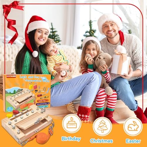 Montessori Screwdriver Board -Lock and Key Toy Set for Kids, Storage Wooden Tools Preschool Toys for 3 4 5 +Year Old, Fine Motor Skills Toys - Image 7