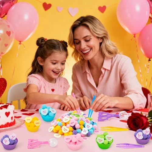 EZdhuawuse Summer Sensory Bin Fillers - 268P Fine Motor Toy Counting Sorting Set for Kid Birthday Easter Gift, Felt Phrases Heart Colorful Pom Poms Cup Clip for Preschool Education Activities - Image 4