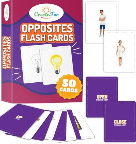 CreateFun Opposites Flash Cards, 50 Realistic Matching Photo Cards,25 Pairs by CreateFun