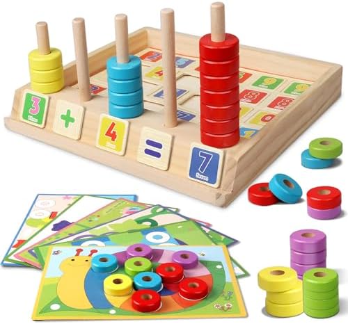 Lydaz Toddler Montessori Math Toys, Wooden Math Manipulatives with Counting Number Blocks, Preschool Kindergarten Learning Activities, Educational Math Toy for Kids 2-5, Christmas Stacking Puzzle Toy by Lydaz