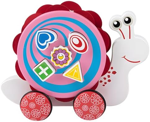 Wooden Pull Along Toy,Snail Pull Toys for Toddlers 1-3 by Haugboag