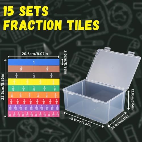 Sayglossy 15 Sets Fraction Tiles Fraction Manipulatives for Preschool Elementary School Educational Math Learning Manipulatives for Teacher Bulk with Storage Box - Image 2