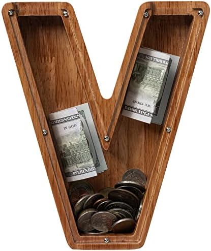 Piggy Bank for Kids Boys Girls, Wooden Large Letter Piggy Bank Alphabet Money Bank with Initial V, Coin Bank Fun Gifts for Birthday, Christmas, Festival, Baby Shower - Image 2