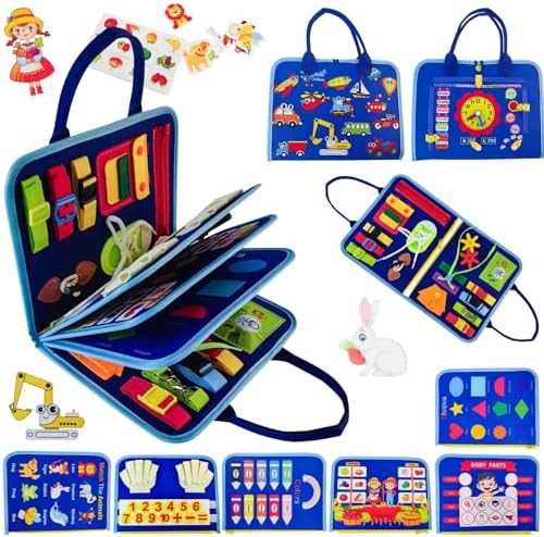 Toddler Busy Board, Montessori Sensory Travel Toy by Soupost
