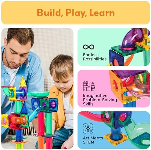 PicassoTiles 100 Piece Marble Run Magnetic Tiles Race Track STEM Ages 3+ - Image 2