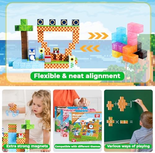 ToyUnited Magnetic Blocks, 100PCS Magnetic Building Blocks, STEM Building Game Montessori Sensory Toys for Kids Boys Girls Ages 3 4 5 6 7 8 9 10+ Holiday Birthday Gifts - Image 5