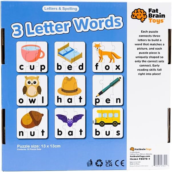 Fat Brain Toys 3 Letter Words, 3-Piece 3-Letter-Word Jigsaw Puzzles, Early Reading Toy and Activity for Ages 3+ - Image 2