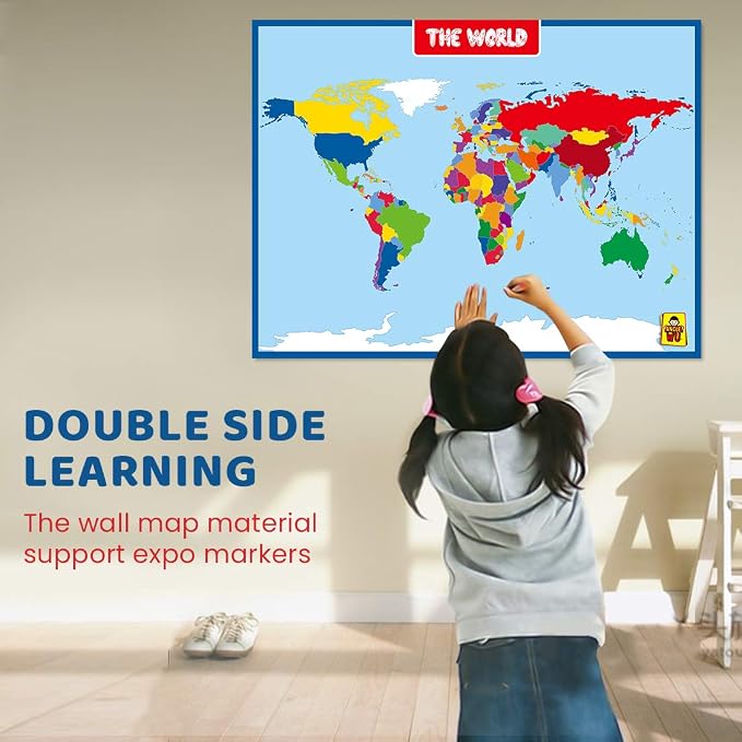 UNCLE WU World Map Laminated Poster -Dry Erase Double Side Educational Poster For Kids/Adults -17 x 23 inch Waterproof Map For Home Classroom - Image 5