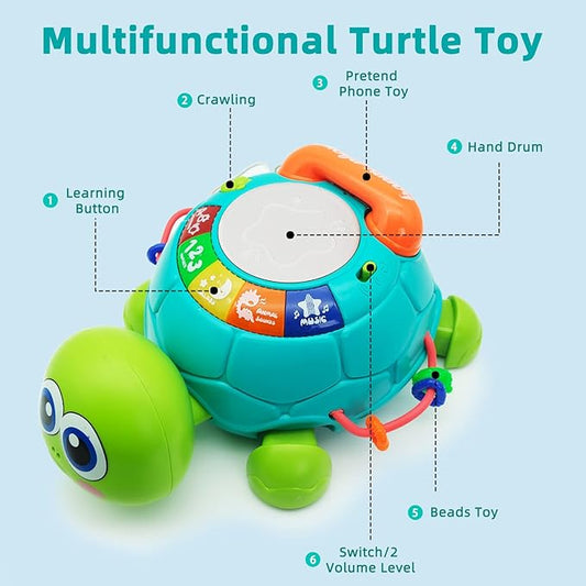 Baby Crawling Toys 6 to 12 Months, Infant Turtle Musical Toys with Phone Hand Drum，Baby 7 8 9 10 11 Months 1-2 Year Old Boy Girl Gift Green