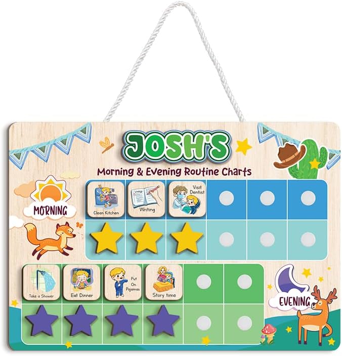 Wooden Chore Chart for Kids Visual Schedule, Routine Chart for Kids, Morning Bedtime Routine Chart for Toddlers Ages 2-4, Daily Kids Schedule Board for Home (13) by TinyKidz