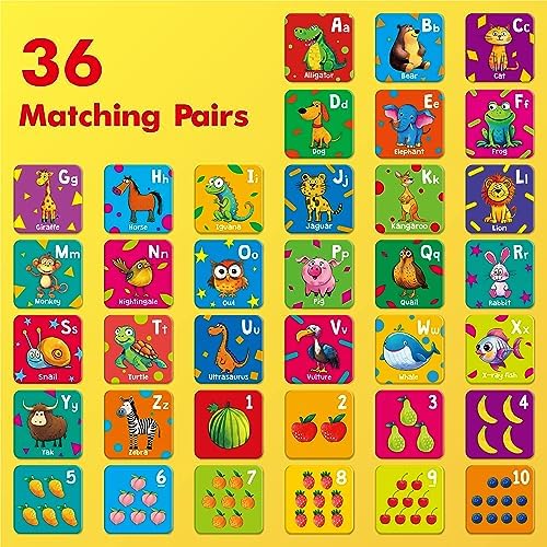 Hebayy 72 PCS Memory Matching Game, Alphabet & Numbers Matching Cards for Toddlers 36 Pairs Memory Cards for Preschool 4 5 6 Years Old - Image 2