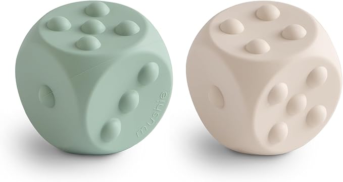 mushie Silicone Dice Press Toy | Baby Sensory Play for 10+ Months (Cambridge Blue/Shifting Sand)