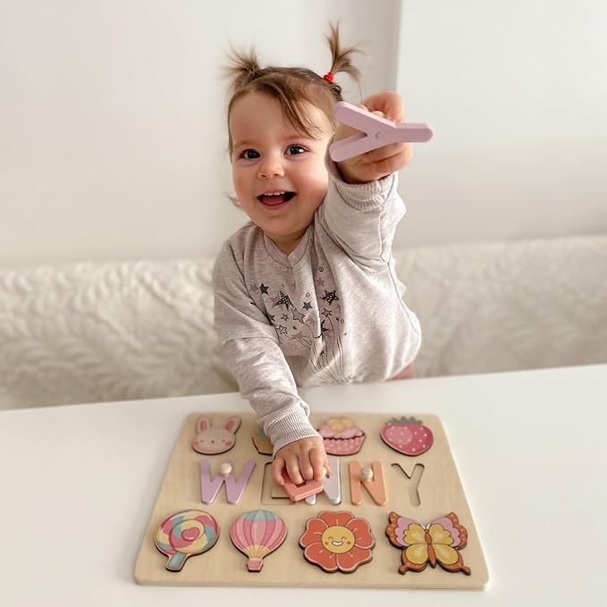 Name Puzzle, Personalized Wooden Puzzles for Toddlers 1-3, 1 Year Old Easter Basket Stuffers, Birthday Gift Montessori Toys for 1 Year Old Girl Boy Kids for Educational Play in Nursery