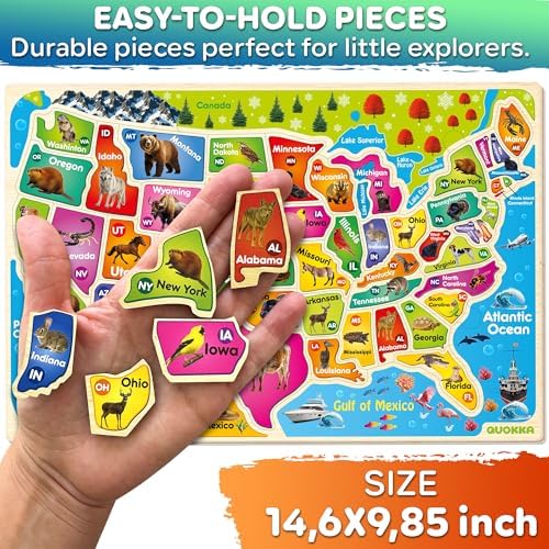 US Map Puzzles for Kids Ages 4-6 - Wooden Toddler Puzzles Ages 3-5 - Image 3