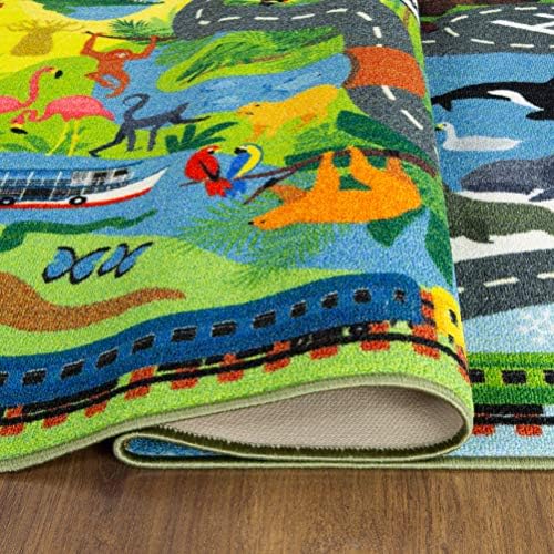 KC Cubs 5x7 Animal Safari Toy Car Road Rug – Educational Play Mat Carpet for Kids, Toddlers, Nursery, Classroom, Playroom, Baby Daycare, Boys & Girls - Image 6