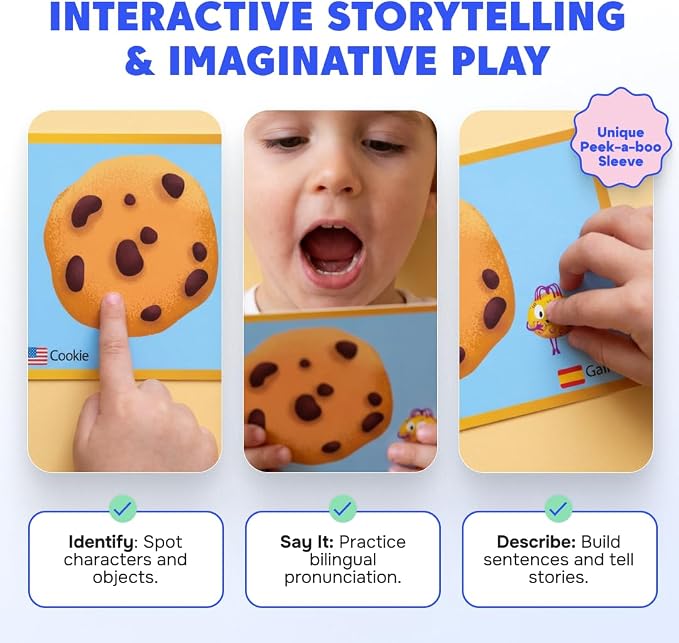 Kidrox 100 First Words Flash Cards for Toddlers, English with Spanish Learning Cards, Preschool Vocabulary & Speech Development Toy with Peek-a-Boo Sleeve for Memory Enhancement & Pattern Recognition - Image 3