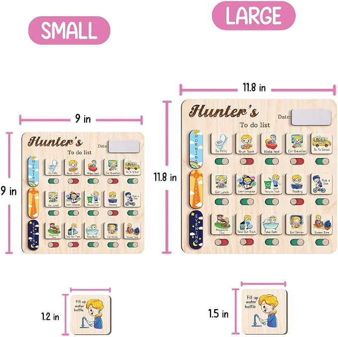 Wooden Chore Chart for Kids Visual Schedule, Routine Chart for Kids, Morning Bedtime Routine Chart for Toddlers Ages 2-4, Daily Kids Schedule Board for Home (14) - Image 2