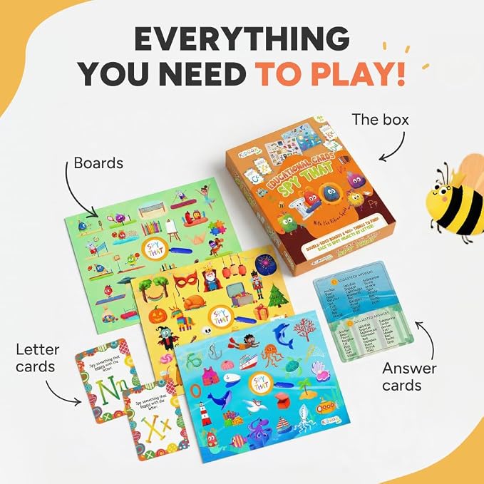 Flashcards Spy that! by Kidrox Squad – Spy that Letter Game for Kids Ages 3+, 20 Double-Sided Picture Search Boards with 400+ Objects, Alphabet Learning Game for Toddlers and Families - Image 2