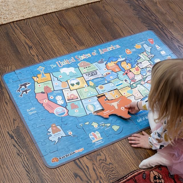 Fat Brain Toys Giant 100 Piece USA Map Puzzle - State-Shaped Jigsaw Pieces, Ages 5+ by Unknown
