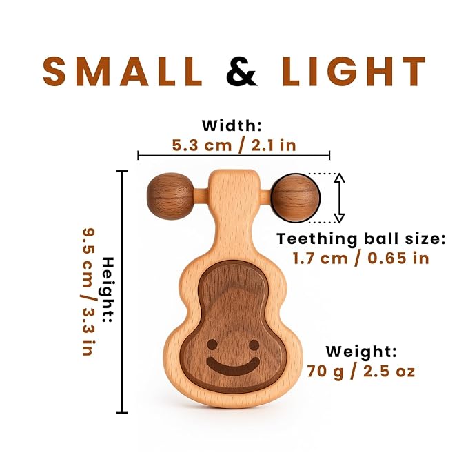 Wooden Montessori Sensory Baby Toy for 0-12 Month - Natural Wood Baby Teether & Rattle - Handcrafted Organic Teething Toy - CPSIA Certified Safe BPA Free No Paint No Plastic - Baby Boy Girl Gift