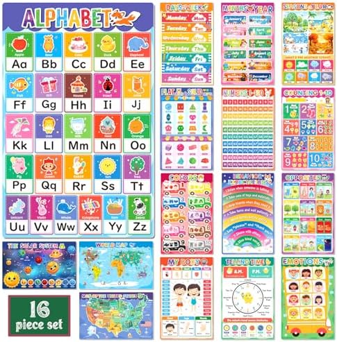 slapaflife 16 Learning Posters for Toddlers Ages 1-3,Educational Posters for Preschool, Kindergarten, and Homeschool Classroom Decor by SLAPAFLIFE