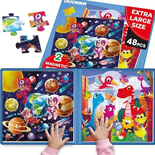 Magnetic Puzzles for Toddlers 3-5 - 2x48 Pieces Travel Games for Kids 2-4 by QUOKKA